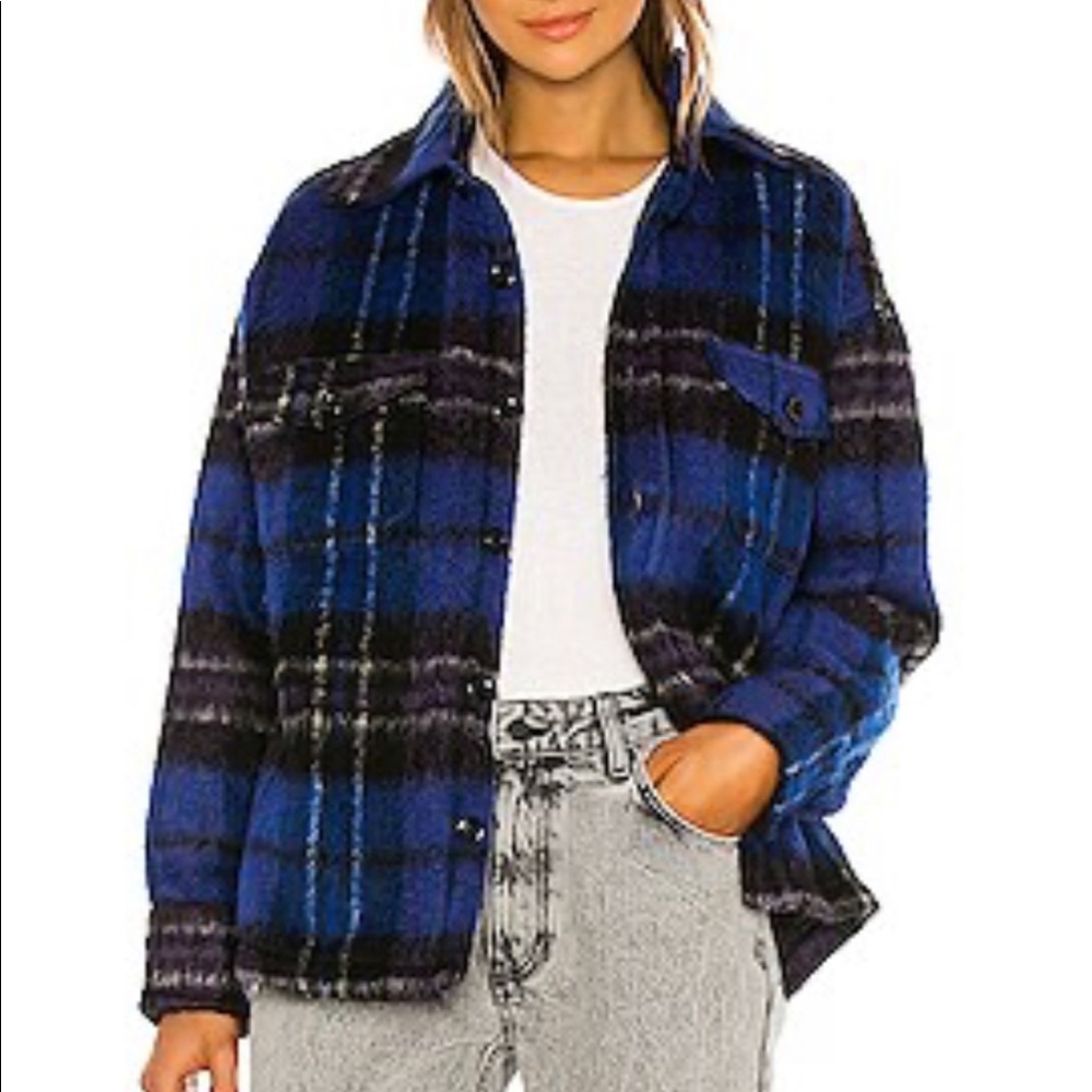 ANINE BING Simone Blue Purple Plaid Jacket - S